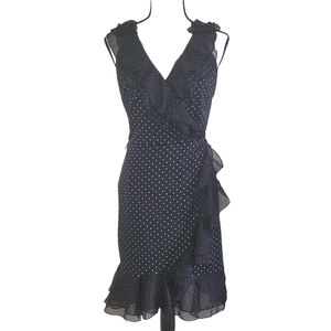 WHBM black and white polka dot ruffle wrap dress